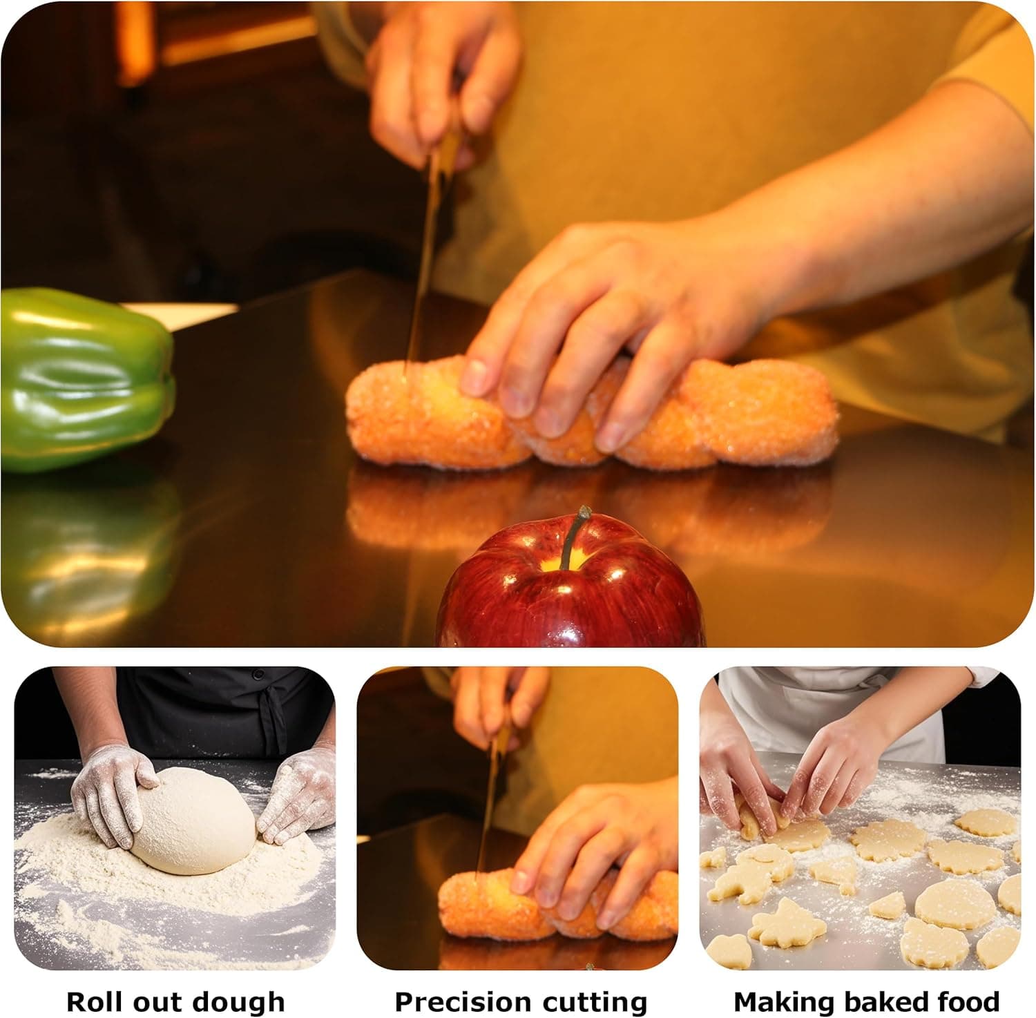 Stainless steel board used for rolling dough cutting food and baking preparation